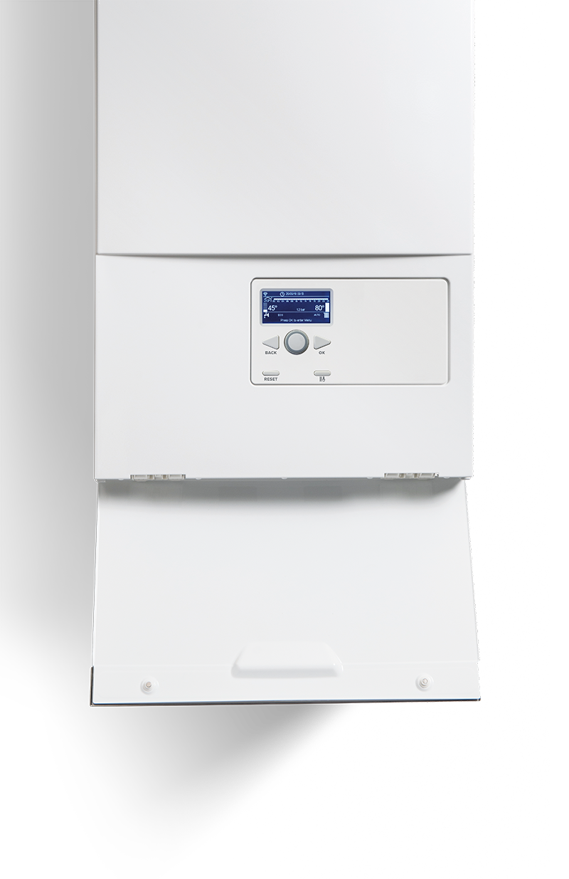 Image of a boiler with controls cover open